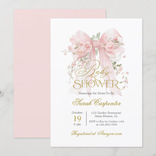 Invitación del Chica Baby Shower Bow Rosado