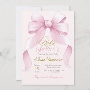 Invitación del Chica Baby Shower Bow Rosado