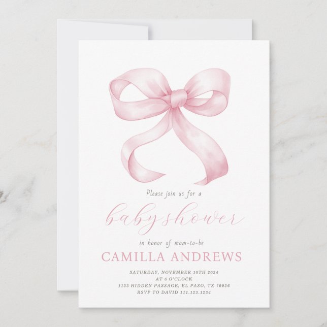 Invitación del Chica Baby Shower de color rosa (Anverso)