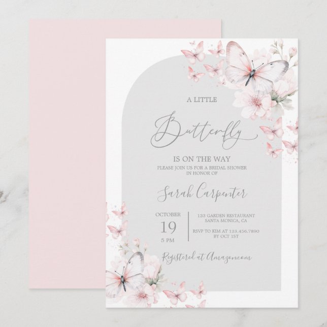 Invitación del Chica Baby Shower de mariposa (Anverso / Reverso)