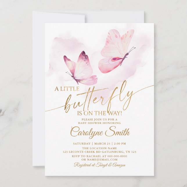 Invitación del Chica Baby Shower de mariposa (Anverso)