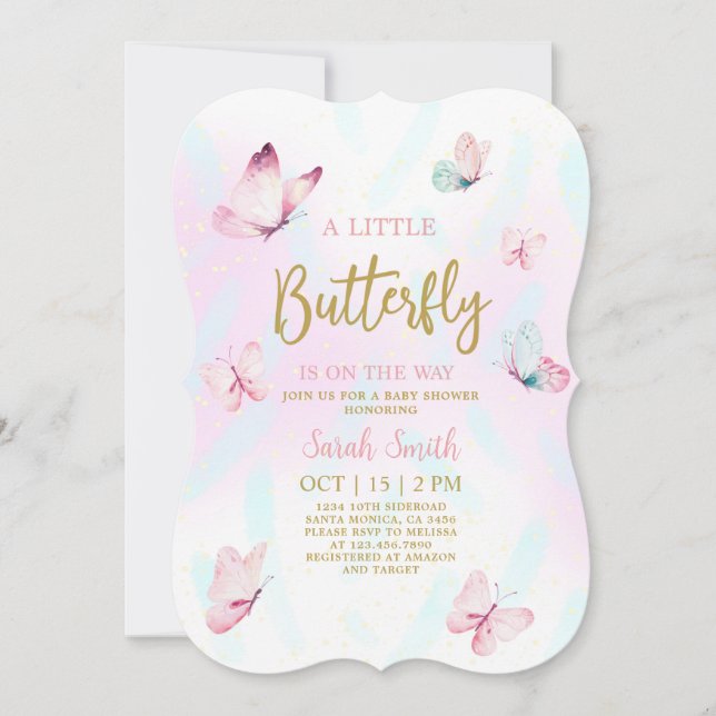 Invitación del chica Baby Shower de mariposa (Anverso)