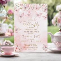 Invitación del Chica Baby Shower de mariposa rosa