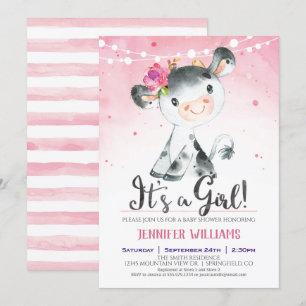 Invitación del Chica Baby Shower de vaca de granja