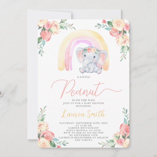 Invitación del Chica Baby Shower para elefantes fl (Anverso)