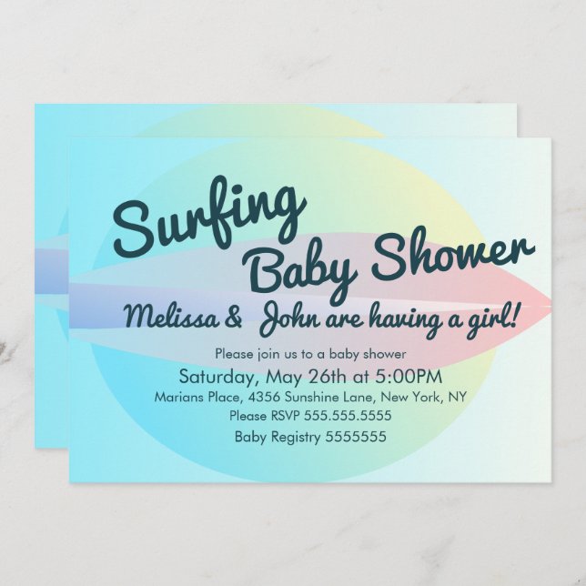 Invitación del Chica Baby Shower Surfing Summer Be (Anverso / Reverso)