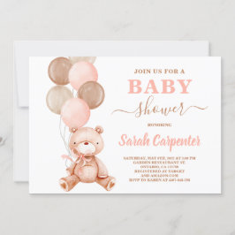 Invitación del Chica Baby Shower Teddy Bear
