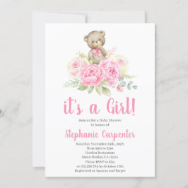 Invitación del Chica Baby Shower Teddy Bear