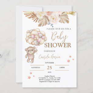 Invitación del Chica Baby Shower Teddy Bear