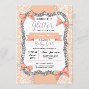 Invitación del Chica Bow Purpurina de encaje Baby 