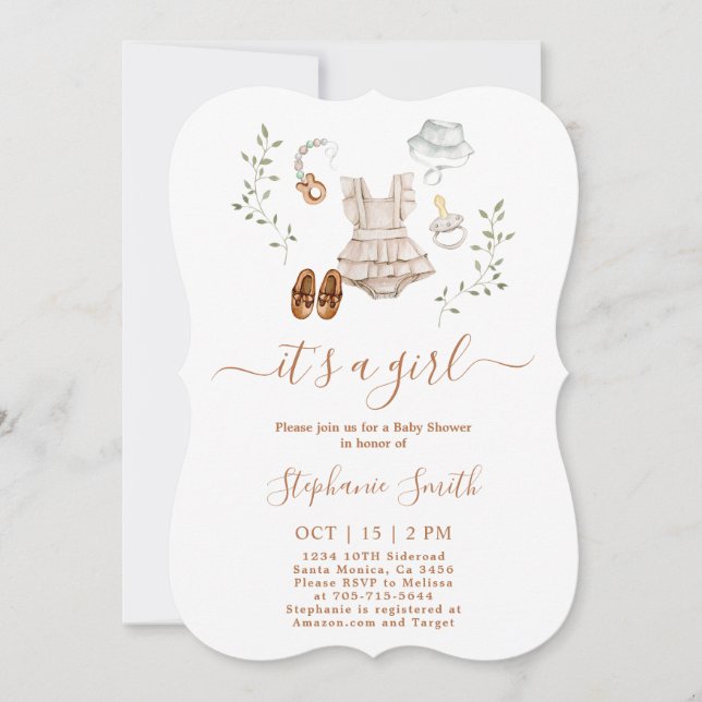 Invitación del Chica de Baby Shower Baby Clothes (Anverso)