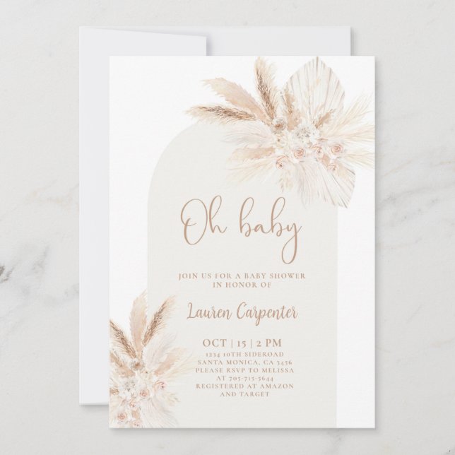 Invitación del Chica de Baby Shower Boho Pampas (Anverso)