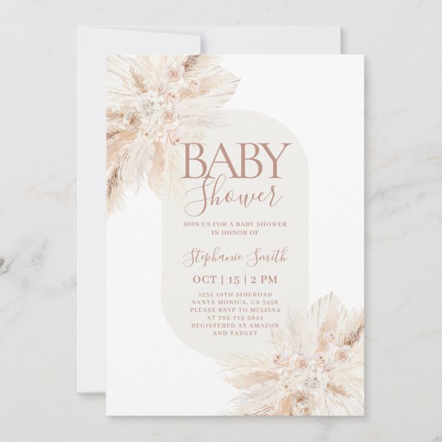 Invitación del Chica de Baby Shower Boho Pampas (Anverso)