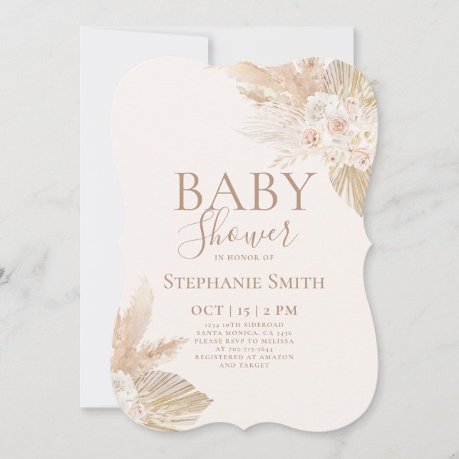Invitación del Chica de Baby Shower Boho Pampas (Anverso)