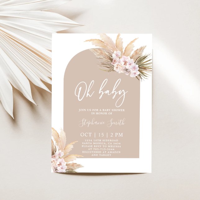 Invitación del Chica de Baby Shower Boho Pampas Gr (Subido por el creador)