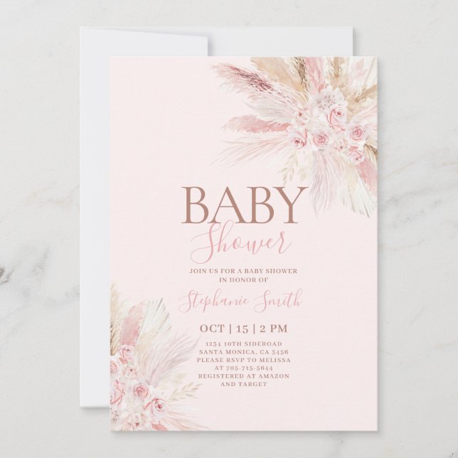 Invitación del Chica de Baby Shower Boho Pink Pamp (Anverso)