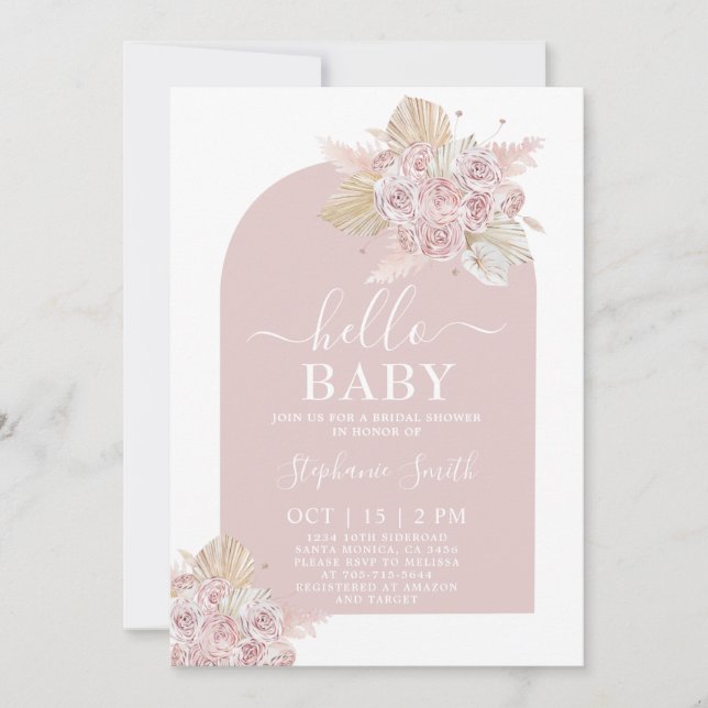 Invitación del Chica de Baby Shower Boho rosa Pamp (Anverso)
