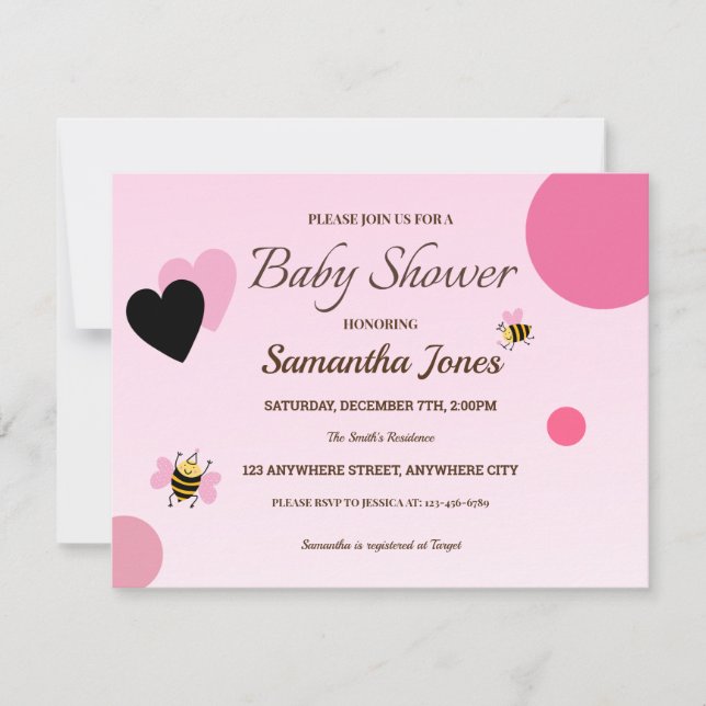 Invitación del Chica de Baby Shower Bumblebee Rosa (Anverso)