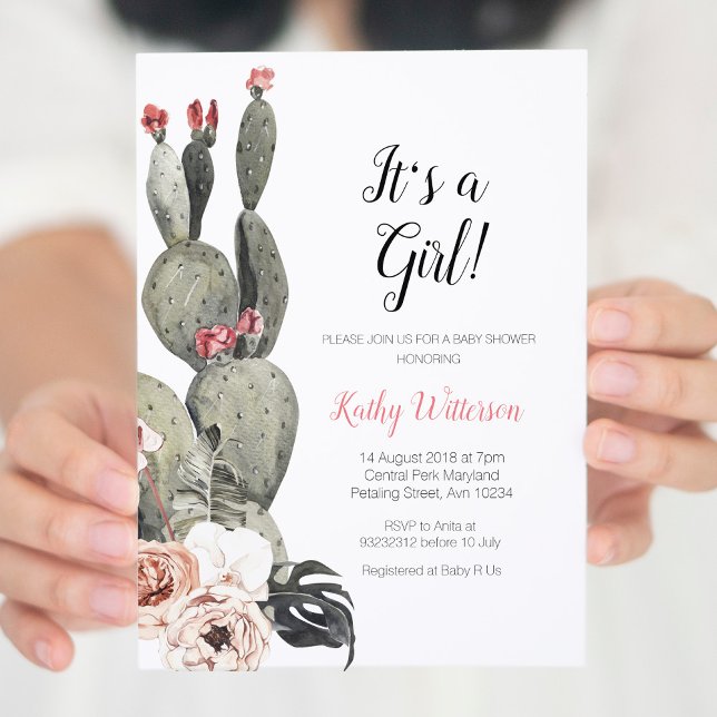 Invitación del Chica de Baby Shower Cactus Peach (Subido por el creador)