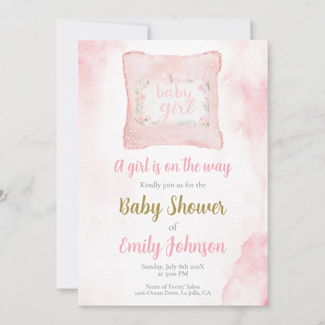 Invitación del Chica de Baby Shower de almohada (Anverso)