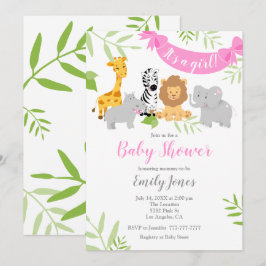 Invitación del Chica de Baby Shower de animales sa