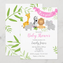 Invitación del Chica de Baby Shower de animales sa