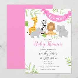 Invitación del Chica de Baby Shower de animales sa