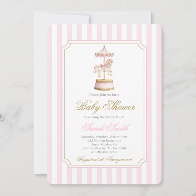 Invitación del Chica de Baby Shower de carrusel (Anverso)
