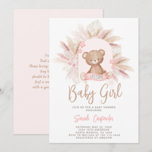 Invitación del Chica de Baby Shower del oso rosado