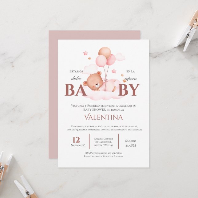 Invitación del Chica de Baby Shower en español (Anverso/Reverso In Situ)
