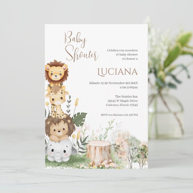 Invitación del Chica de Baby Shower en español Saf (Anverso de pie)