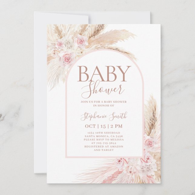 Invitación del Chica de Baby Shower Pampas Arch Ro (Anverso)
