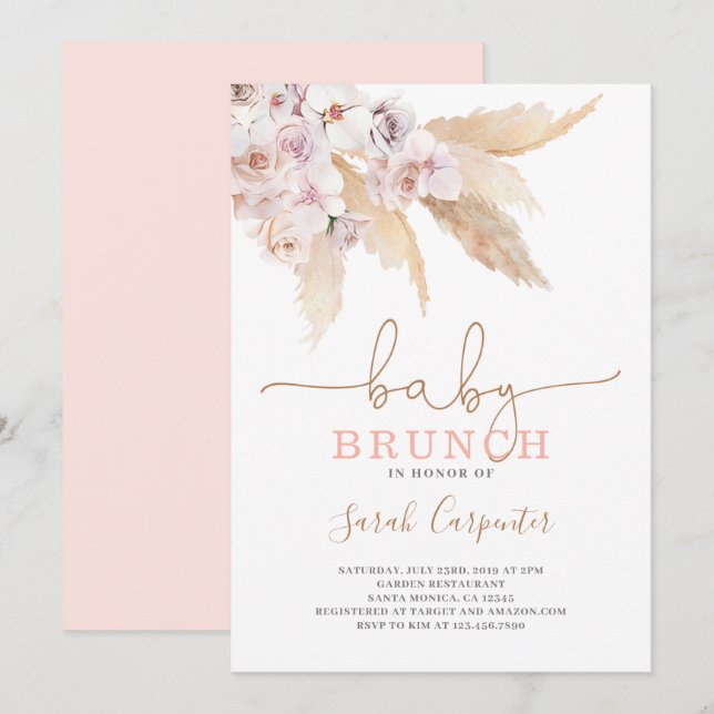 Invitación del chica de Baby Shower Pampas Grass (Anverso / Reverso)