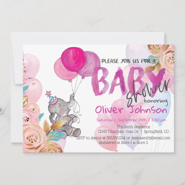 Invitación del Chica de Baby Shower para bebés ele (Anverso)