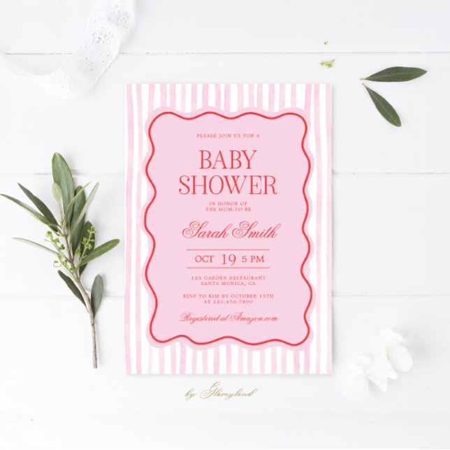 Invitación del Chica de Baby Shower Preppy Pink Re (Subido por el creador)