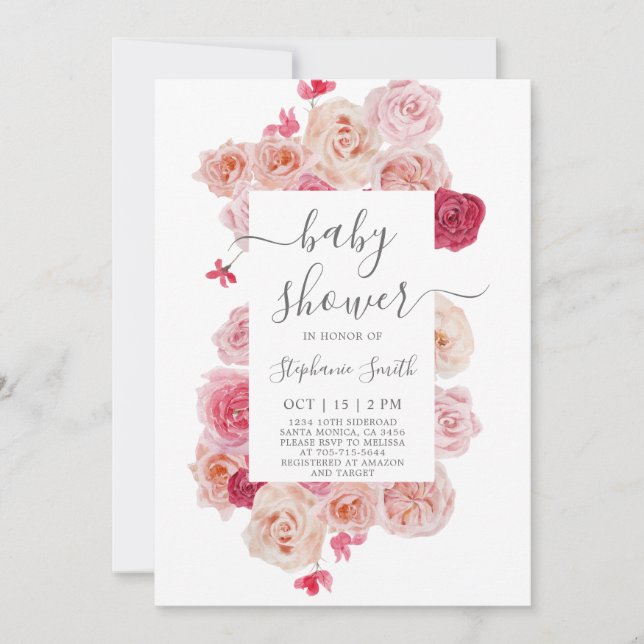 Invitación del chica de Baby Shower rosa magenta (Anverso)