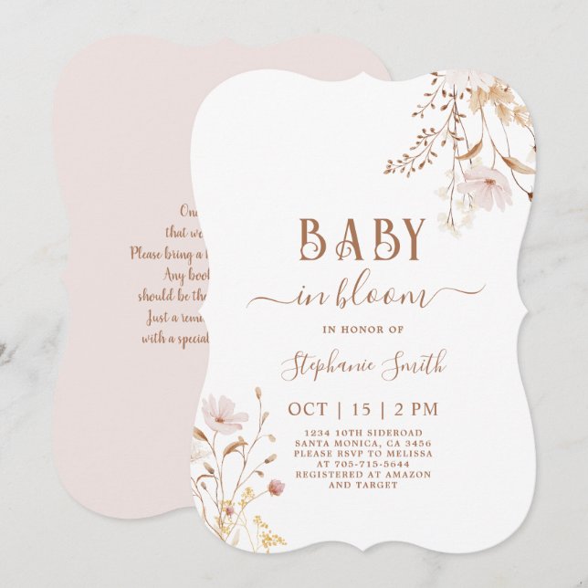 Invitación del Chica de Baby Shower Wildflower (Anverso / Reverso)