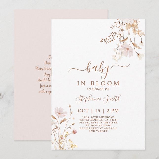 Invitación del Chica de Baby Shower Wildflower (Anverso / Reverso)