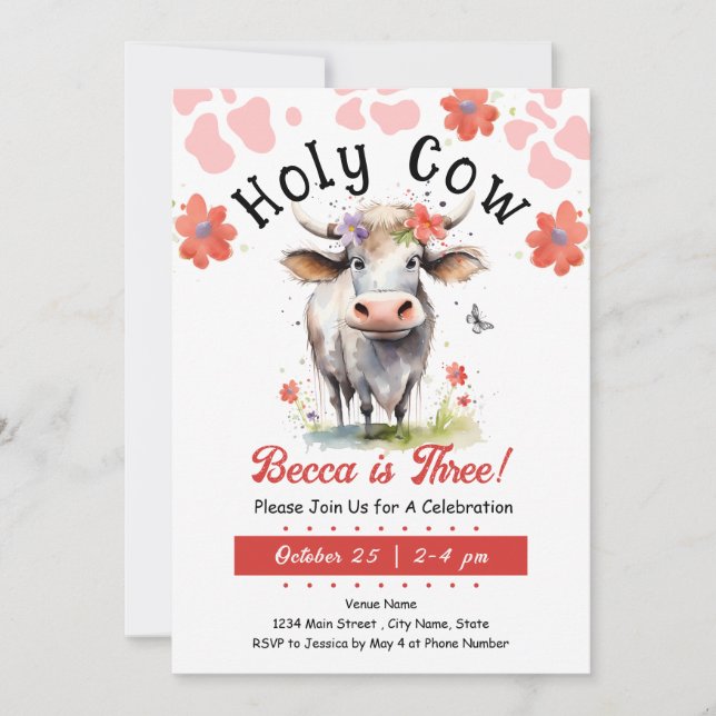 Invitación del Chica de cumpleaños 3 de la vaca sa (Anverso)
