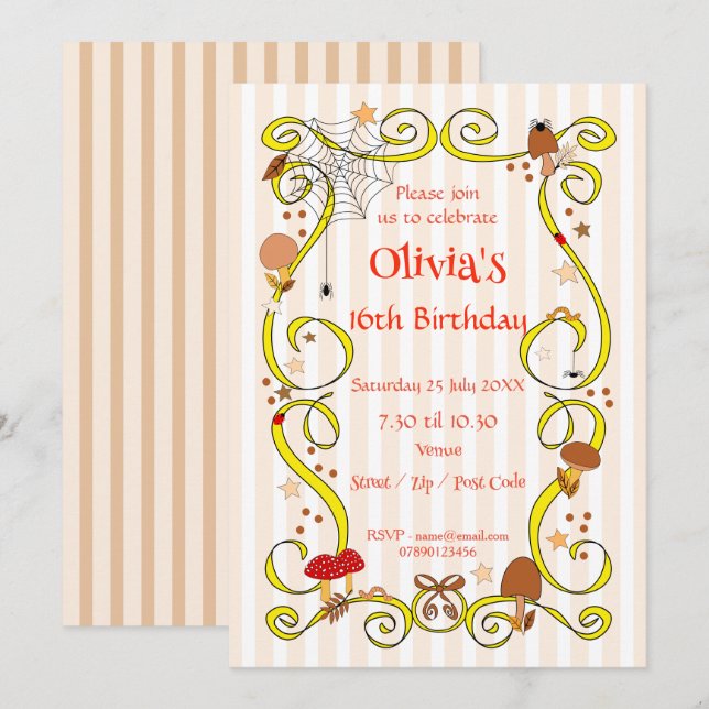 Invitación del Chica de cumpleaños de otoño (Anverso / Reverso)