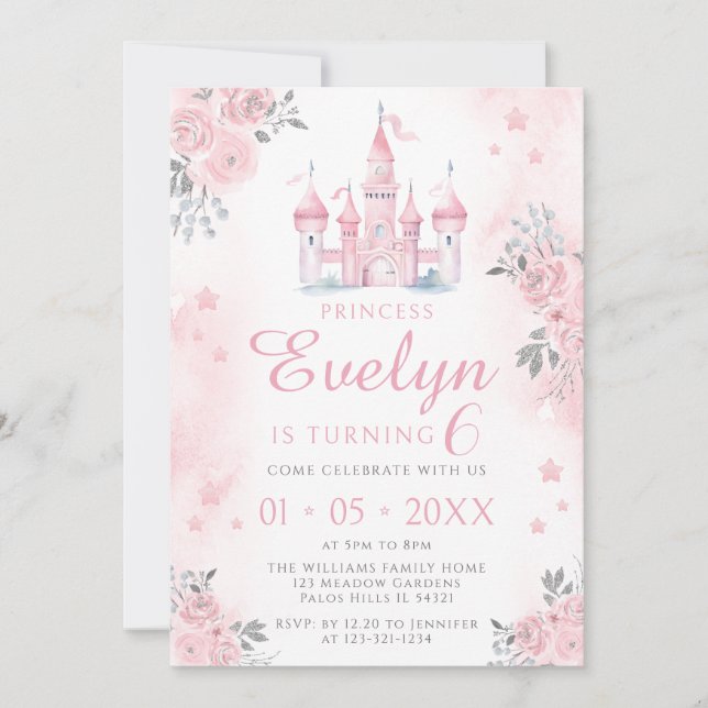 Invitación del chica de cumpleaños de princesa de  (Anverso)