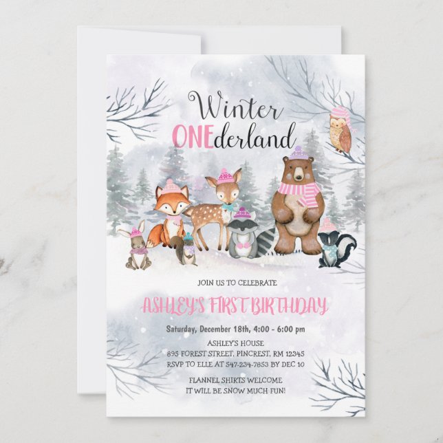 Invitación del Chica de cumpleaños Woodland ONEder (Anverso)