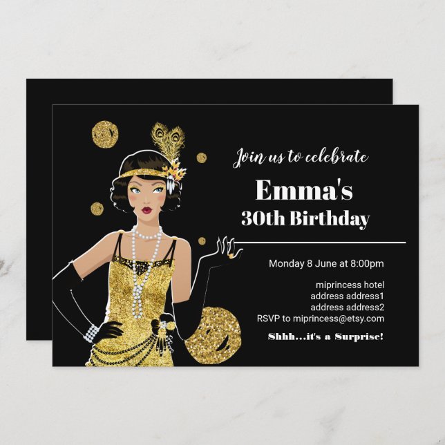Invitación del chica de flapper de 1920, por cumpl (Anverso / Reverso)