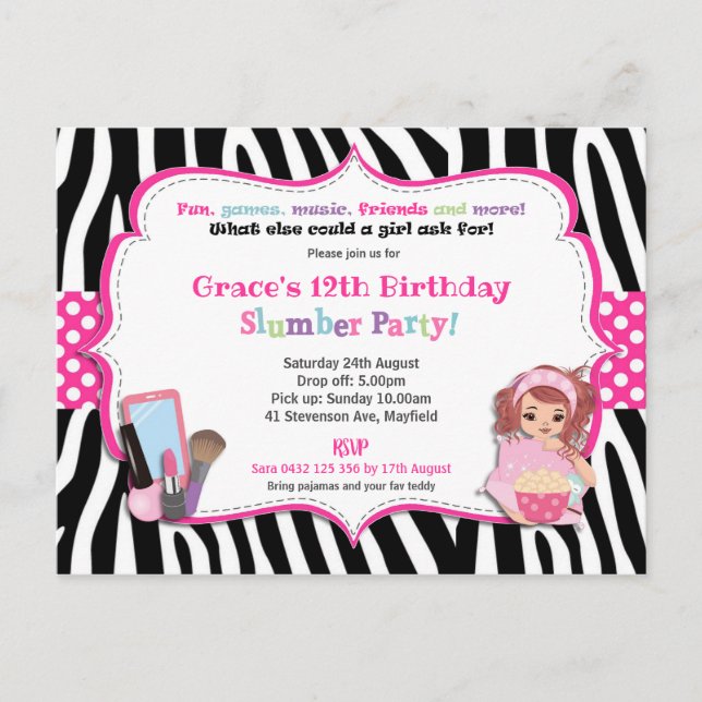 Invitación del Chica de impresión de cebra por fie (Anverso)