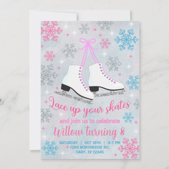 Invitación del chica de patinaje sobre hielo. (Anverso)
