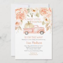 Invitación del Chica de Peach Greenery Truck Baby 