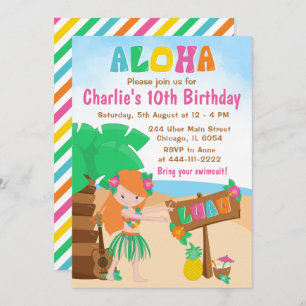 Invitación del Chica de pelo rojo Aloha Luau Beach