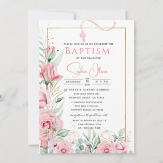 Invitación del Chica del bautismo de rosas rosas r
