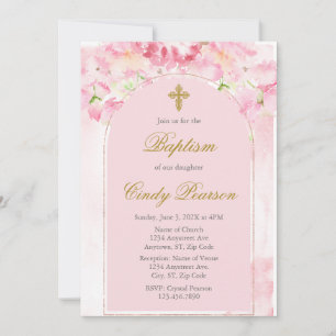 Invitación del Chica del bautismo rosa y turbio