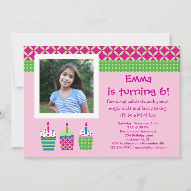 Invitación del chica del cumpleaños de la foto de (Anverso)